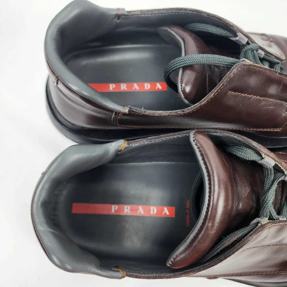 Prada Brown Leather Slip-On Oxfords with Black Soles